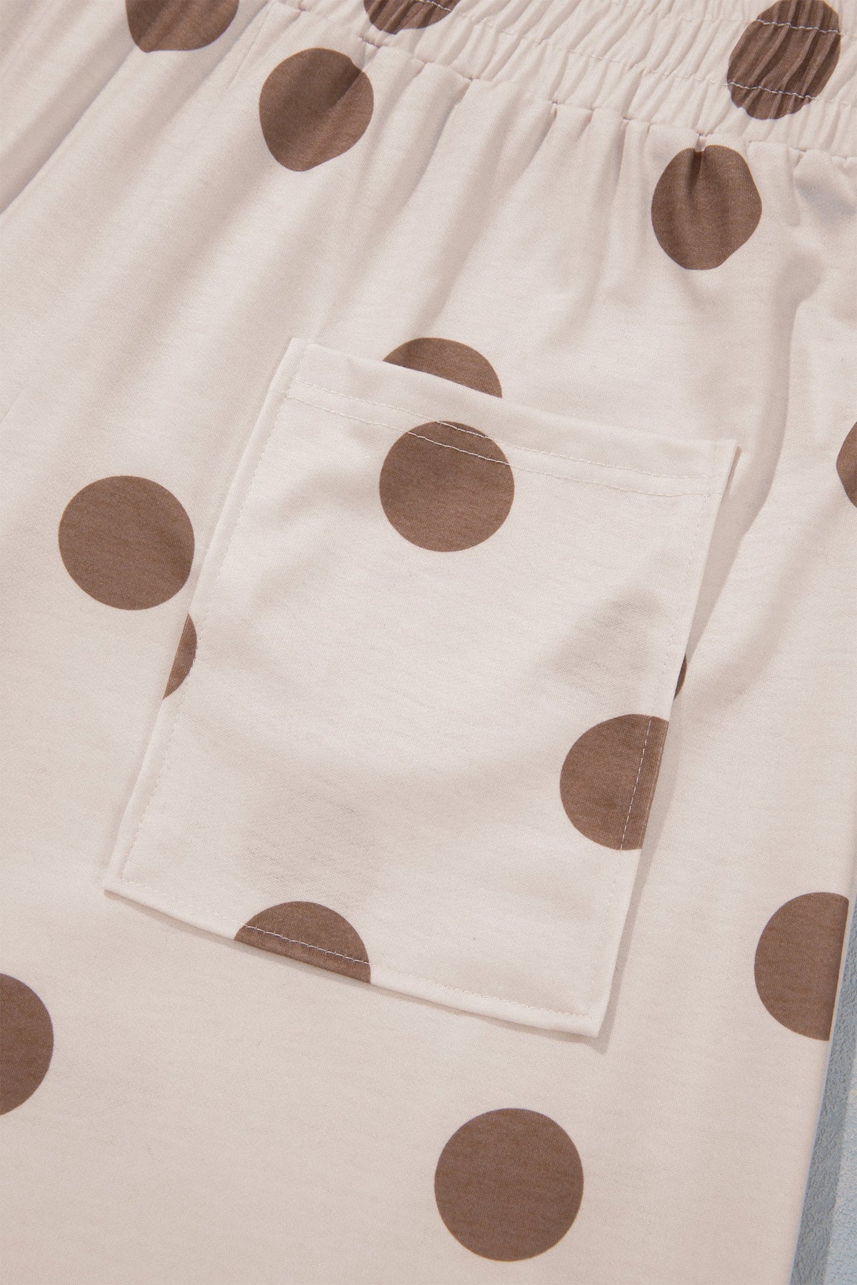 Brown Polka Dot Wide Leg Elastic Waist Casual Pants