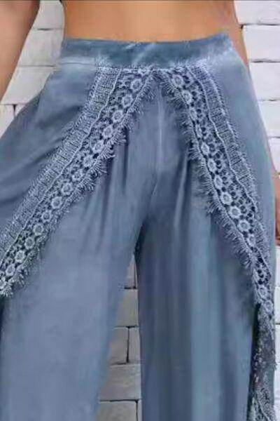 Full Size Lace Detail Wide Leg Pants Plus Size Fashion