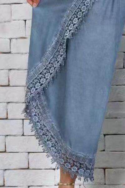 Full Size Lace Detail Wide Leg Pants Plus Size Fashion
