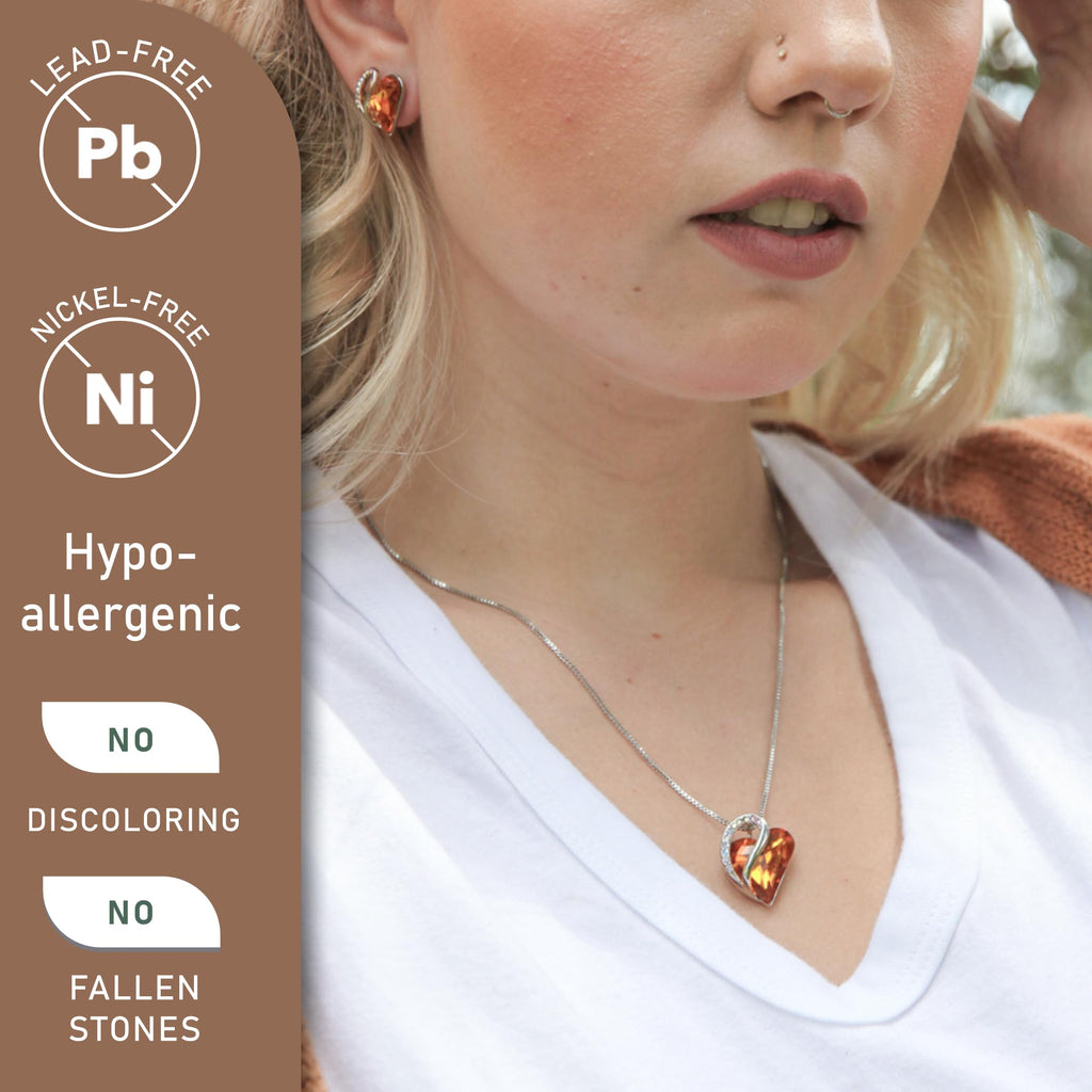 Infinity Love Birthstone Heart Necklace - 18K White Gold Plated Crystal Pendant Gift for Women