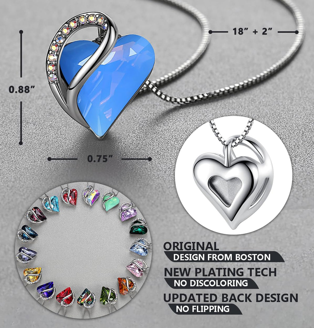 Infinity Love Birthstone Heart Necklace - 18K White Gold Plated Crystal Pendant Gift for Women