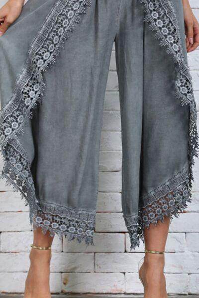 Full Size Lace Detail Wide Leg Pants Plus Size Fashion
