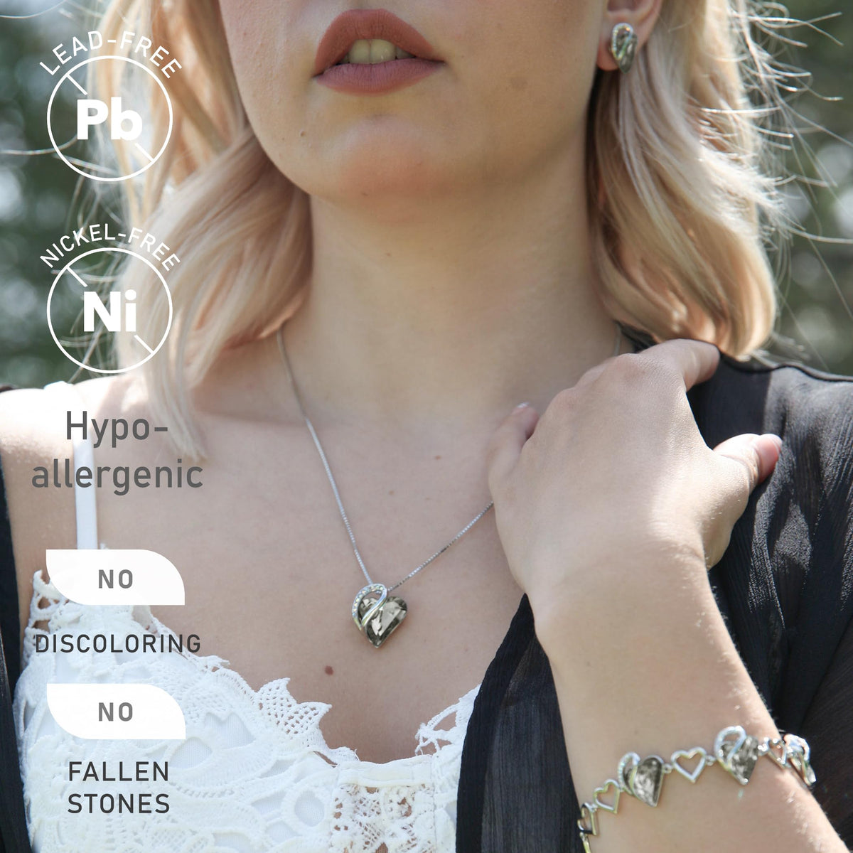 Infinity Love Birthstone Heart Necklace - 18K White Gold Plated Crystal Pendant Gift for Women
