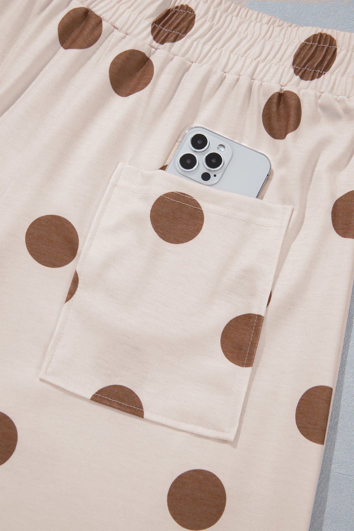 Brown Polka Dot Wide Leg Elastic Waist Casual Pants
