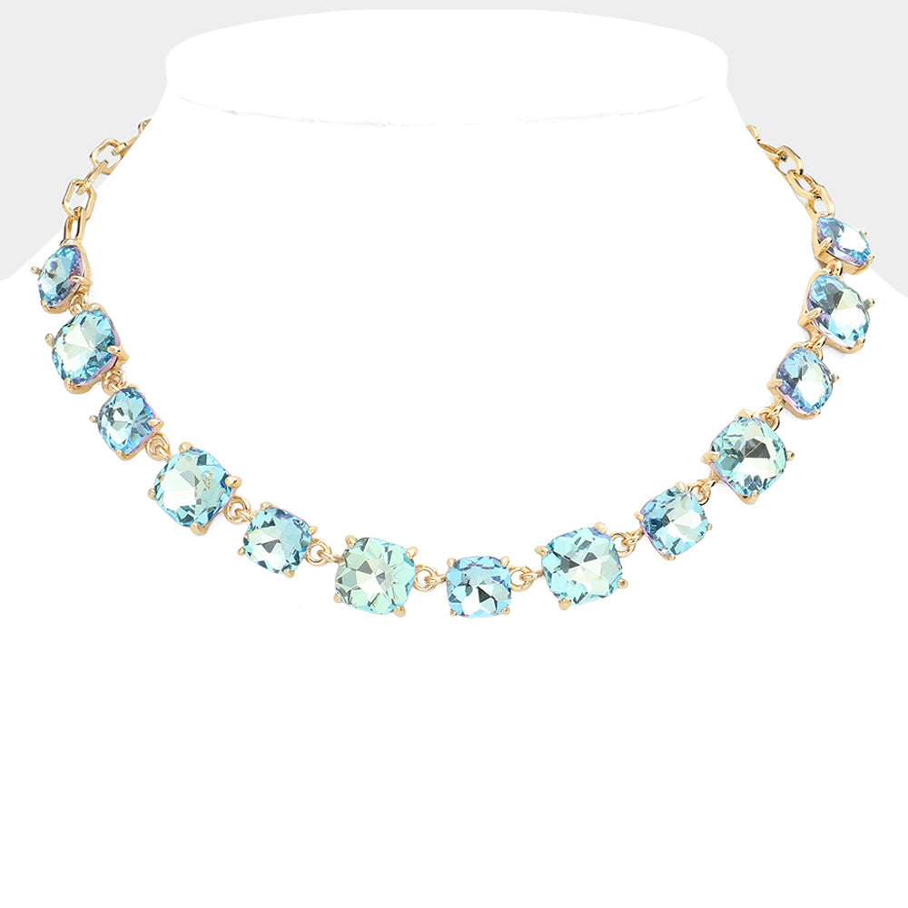 Women's Cushion Square Stone Link Evening Necklace