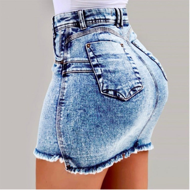 Women's Denim Shorts - Frayed Raw Hem Ripped Jeans Shorts