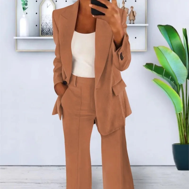 Women Spring Autumn Suit 2 Piece Sets Long Sleeve Jacket Coat High-Waisted Trousers Business Suit Office Ladies Pant Sets Outfit