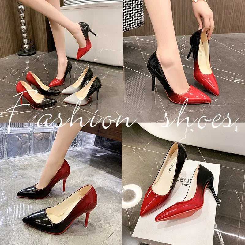 Aphixta Sexy Red Bottom High Heels For Ladies Women 10cm Stiletto Gradient Pointed Toe Shoes Party Shoes Plus Big Size 44-53