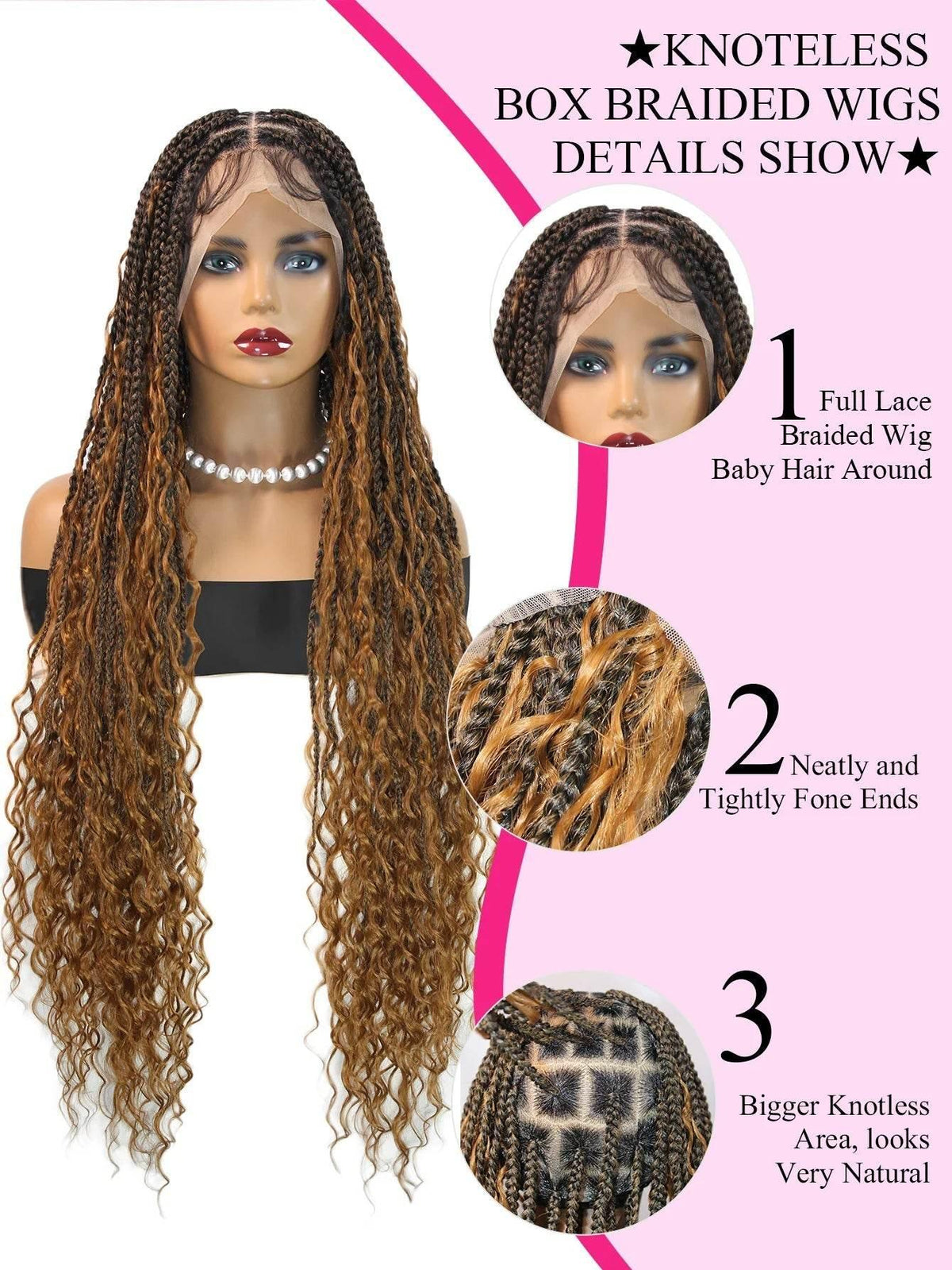 Boho Knotless Braided Wig, Synthetic Full Lace, Ombre Blonde