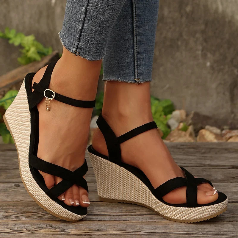 Cross Strap Extreme High Heel Sandals Women Fashion Summer Buckle Platform Sandal Ladies 2025 Anti Slip Wedge Sandals for Woman
