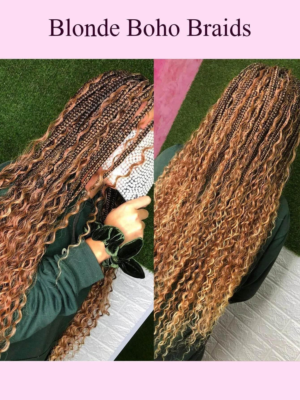 Boho Knotless Braided Wig, Synthetic Full Lace, Ombre Blonde