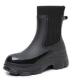 Women’s All-Season Black Durable Work Rain Boots, Waterproof Anti-Slip Platform Sole, Korean-Style Outdoor Fashion Boots