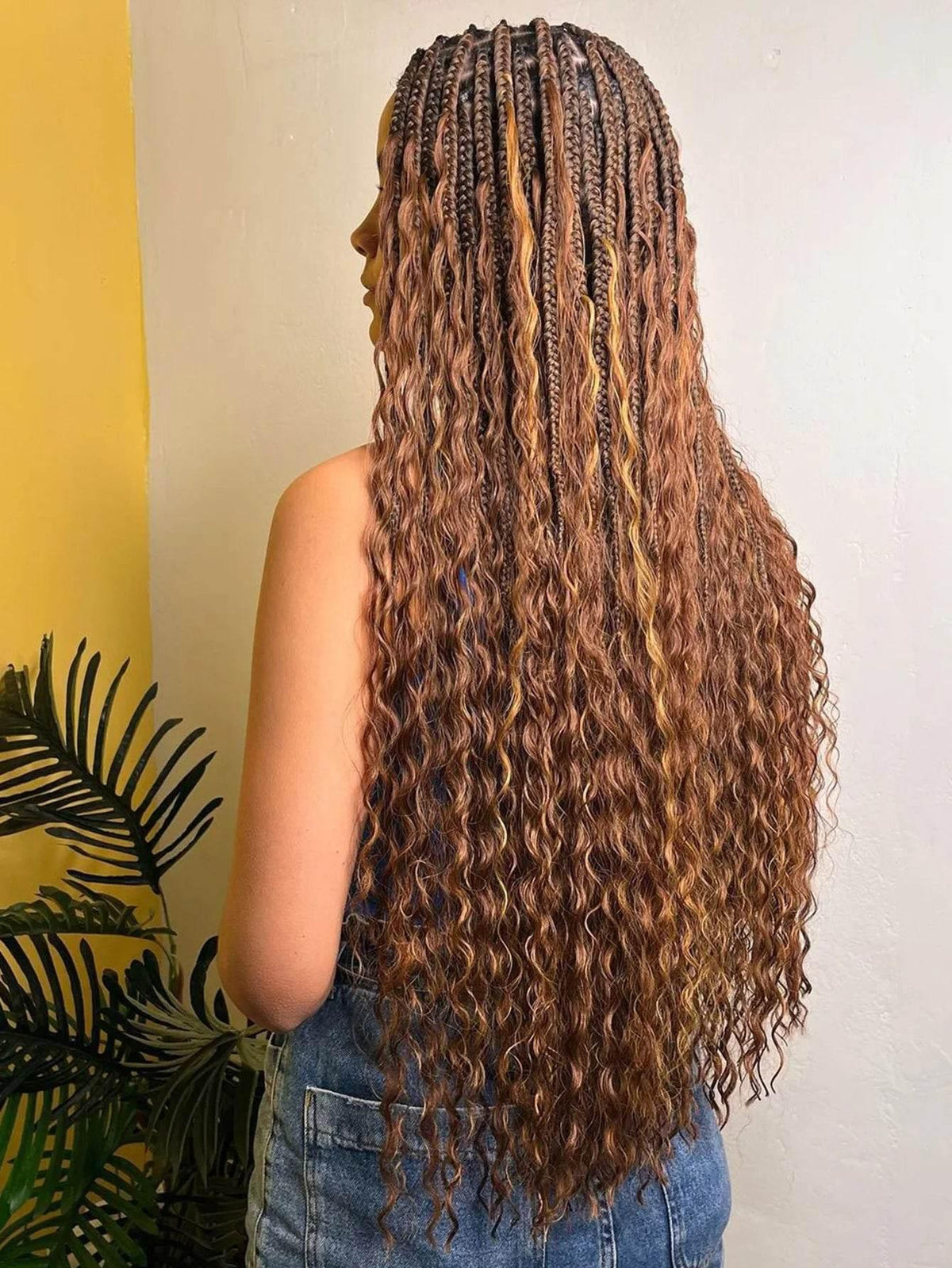 Boho Knotless Braided Wig, Synthetic Full Lace, Ombre Blonde