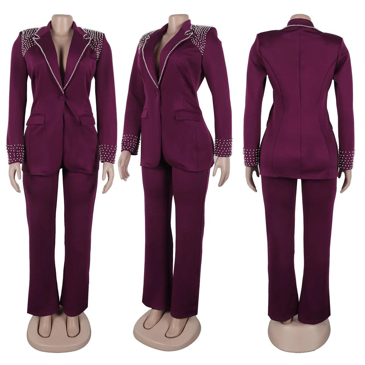 2 Pieces Women's Sets Autumn Winter Long Sleeve Pearl Blazers Suit Tops And Pants Suits Two Piece Set Tracksuit Outfit 2026