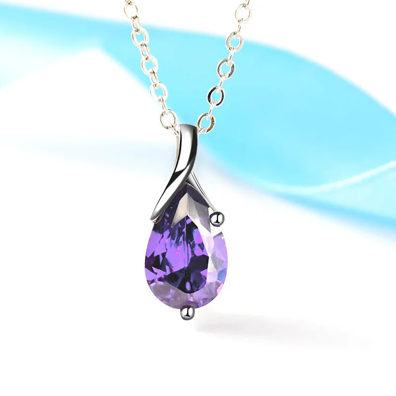 S925 Sterling Silver Angel Tears Crystal Red Pendant Necklace | Fine Jewelry Gift for Women