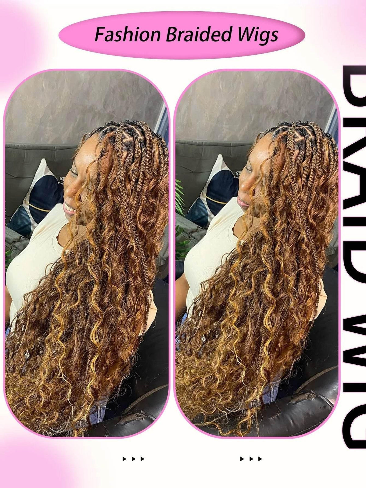 Boho Knotless Braided Wig, Synthetic Full Lace, Ombre Blonde