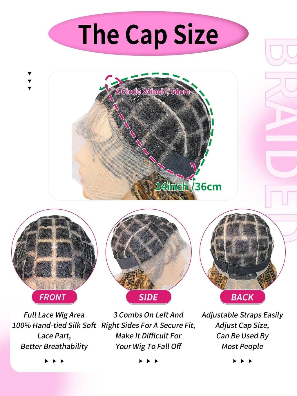 Boho Knotless Braided Wig, Synthetic Full Lace, Ombre Blonde