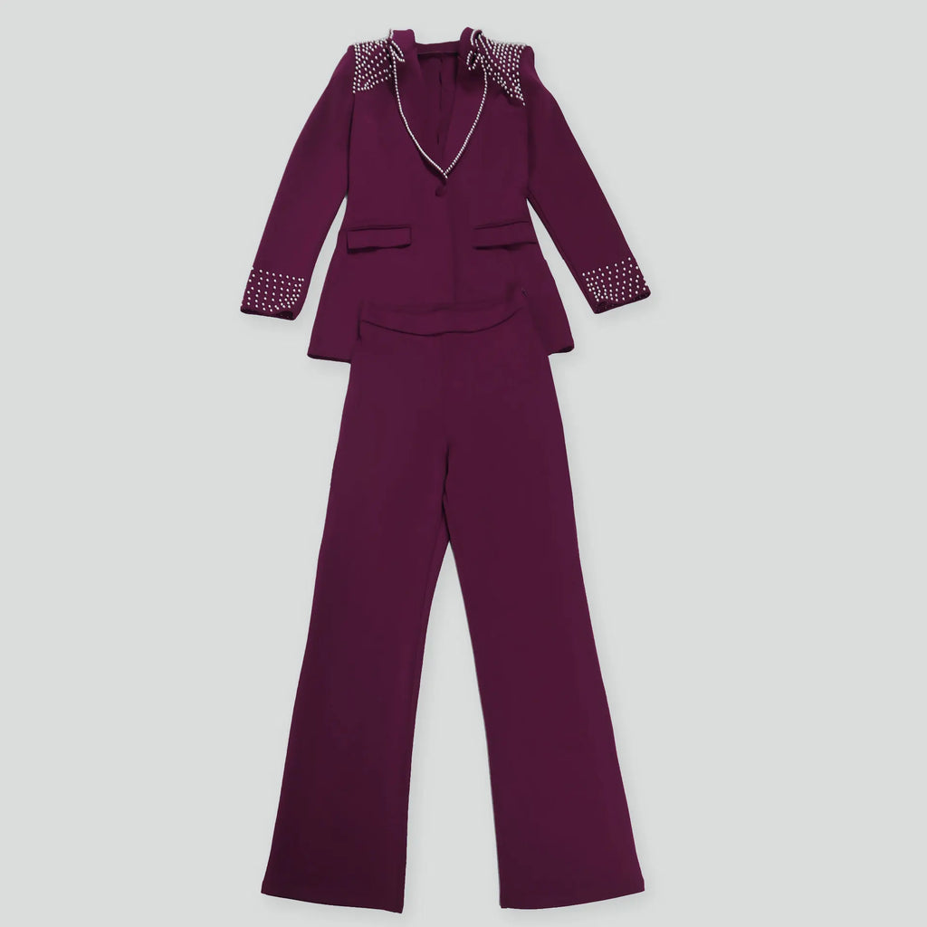 2 Pieces Women's Sets Autumn Winter Long Sleeve Pearl Blazers Suit Tops And Pants Suits Two Piece Set Tracksuit Outfit 2026