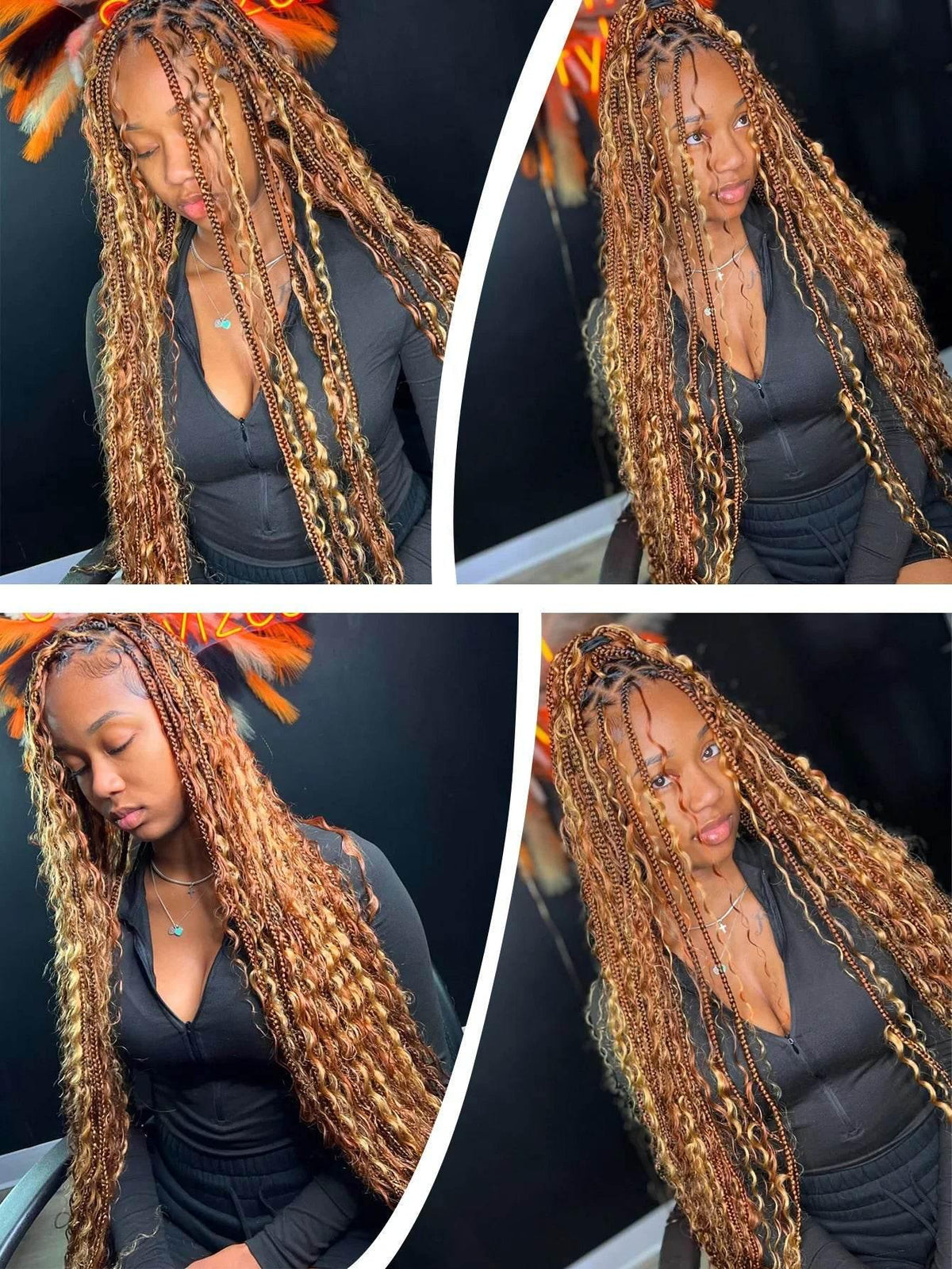 Boho Knotless Braided Wig, Synthetic Full Lace, Ombre Blonde