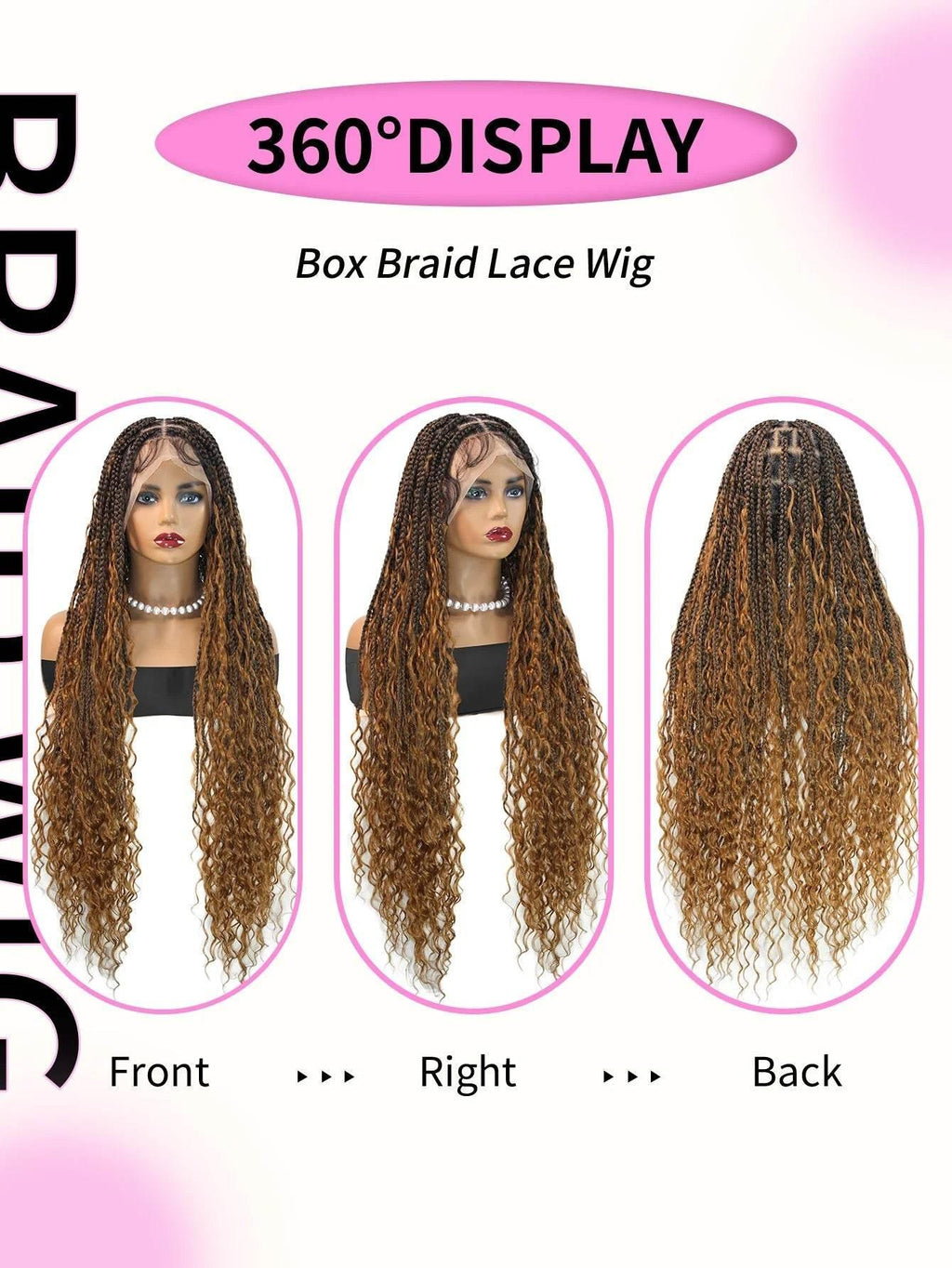 Boho Knotless Braided Wig, Synthetic Full Lace, Ombre Blonde