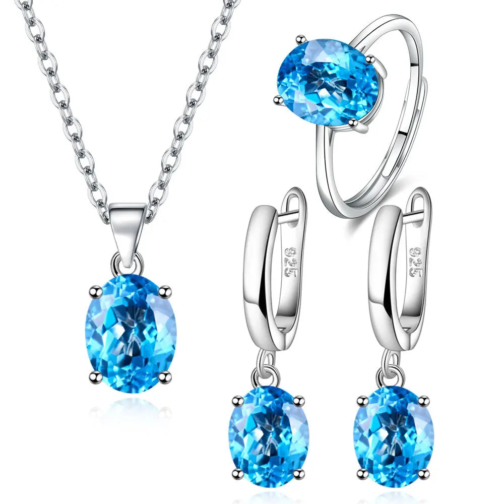 925 Sterling Silver Elegant Women's Jewelry Sets Ellipse Zircon Ring Necklace Earrings Accessories Juwellery Argent 925