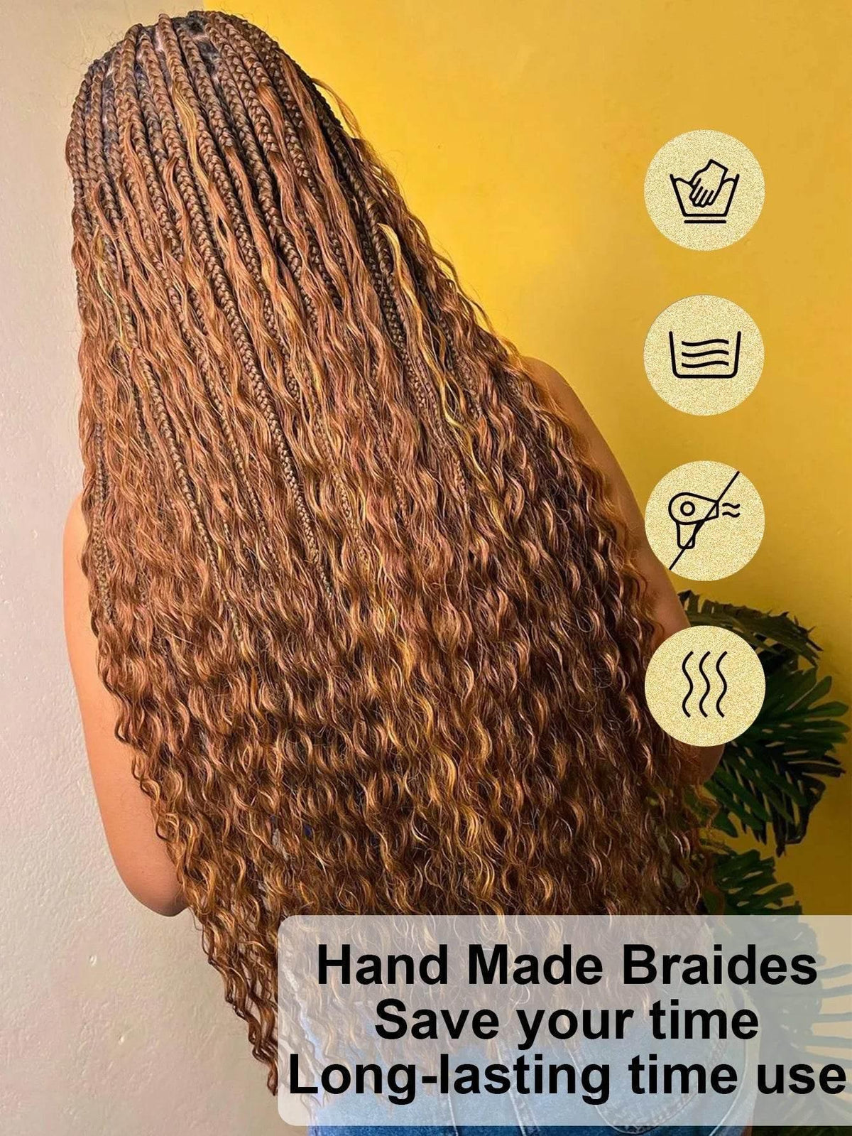 Boho Knotless Braided Wig, Synthetic Full Lace, Ombre Blonde