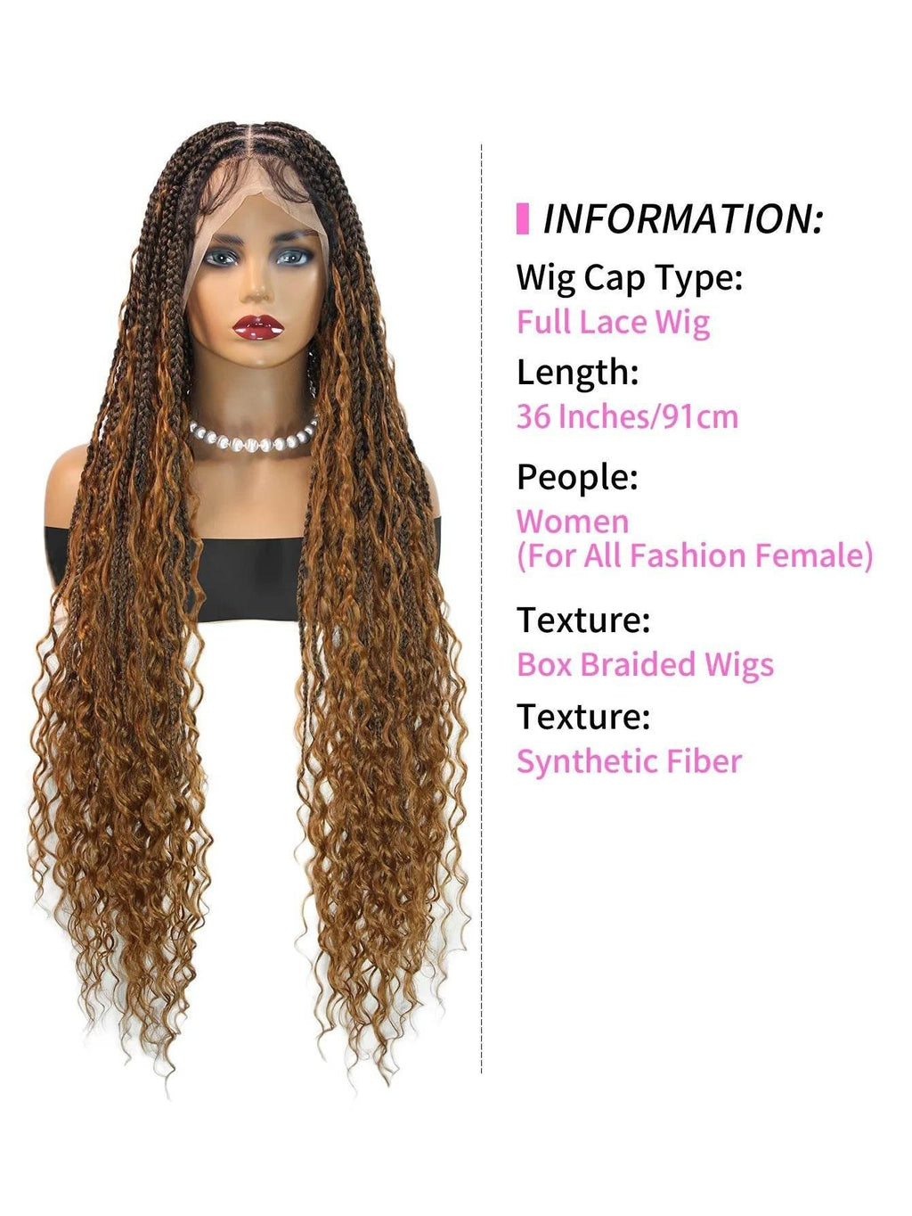 Boho Knotless Braided Wig, Synthetic Full Lace, Ombre Blonde
