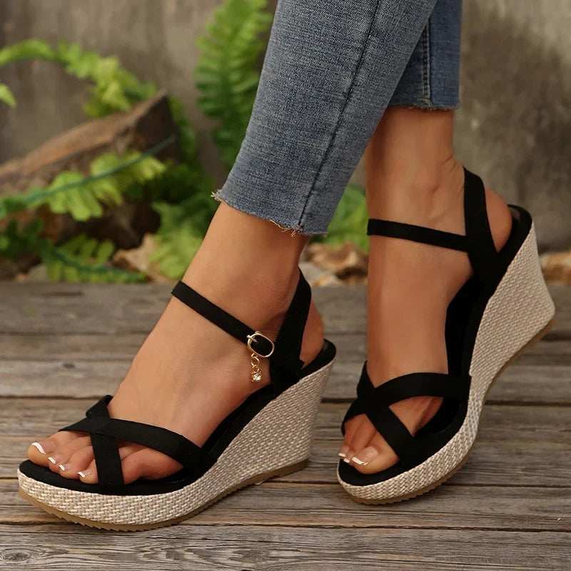 Cross Strap Extreme High Heel Sandals Women Fashion Summer Buckle Platform Sandal Ladies 2025 Anti Slip Wedge Sandals for Woman