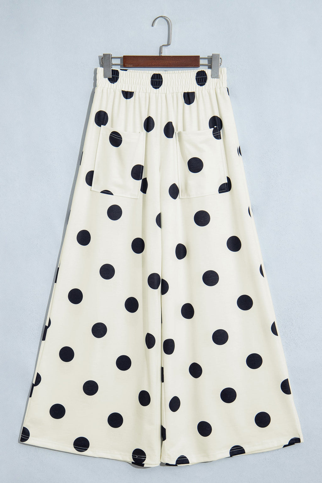 Brown Polka Dot Wide Leg Elastic Waist Casual Pants