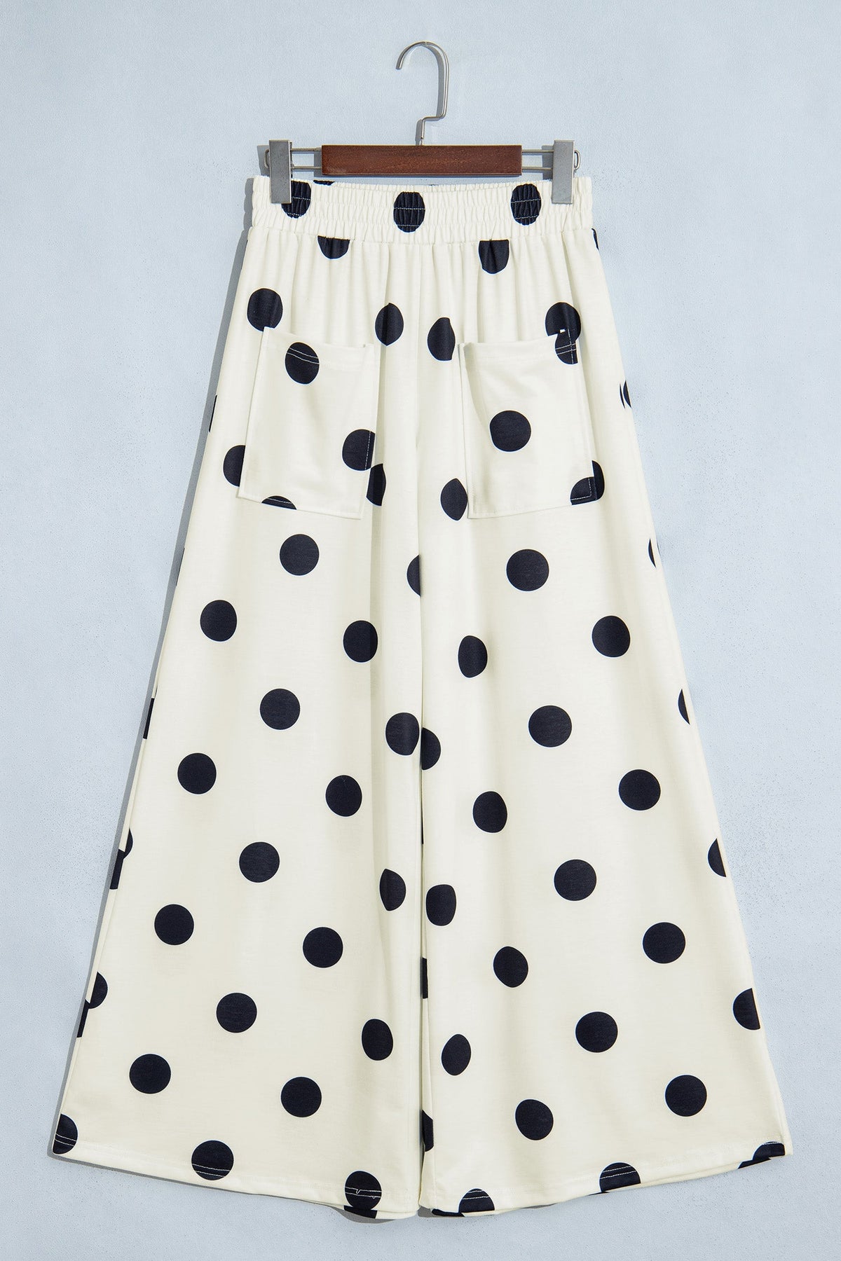 Brown Polka Dot Wide Leg Elastic Waist Casual Pants
