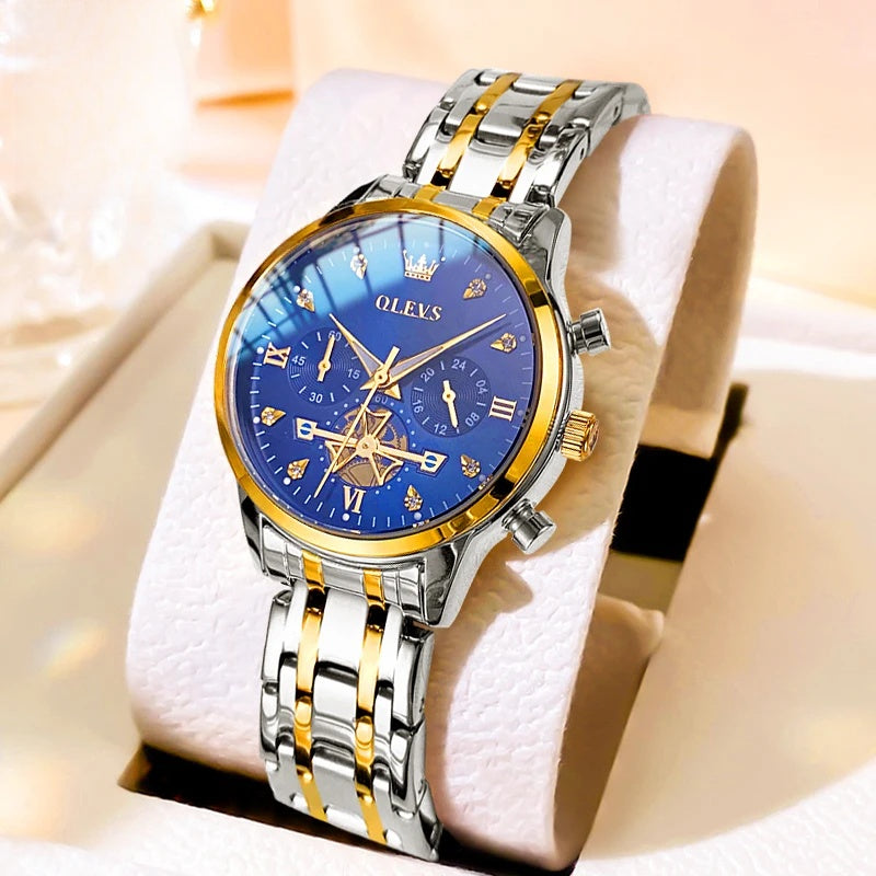 Women's Gold Stainless Steel Multifunction Quartz Watch