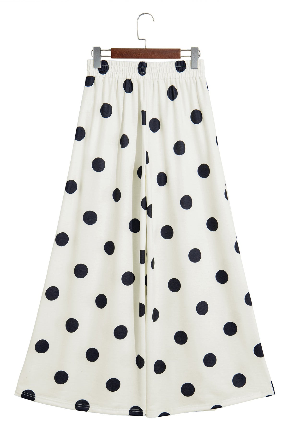Brown Polka Dot Wide Leg Elastic Waist Casual Pants