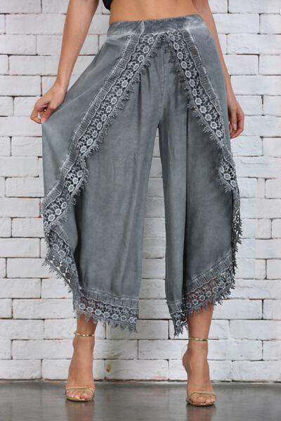 Full Size Lace Detail Wide Leg Pants Plus Size Fashion