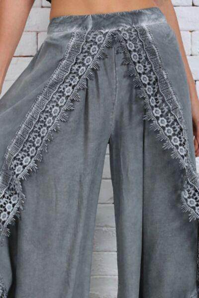 Full Size Lace Detail Wide Leg Pants Plus Size Fashion