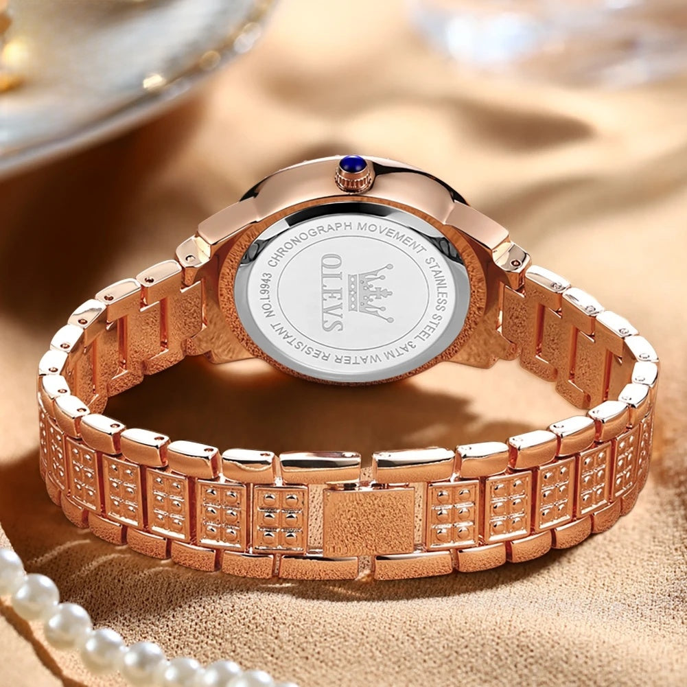 Women's Rose Gold Crystal Roman Numeral Watch Elegant