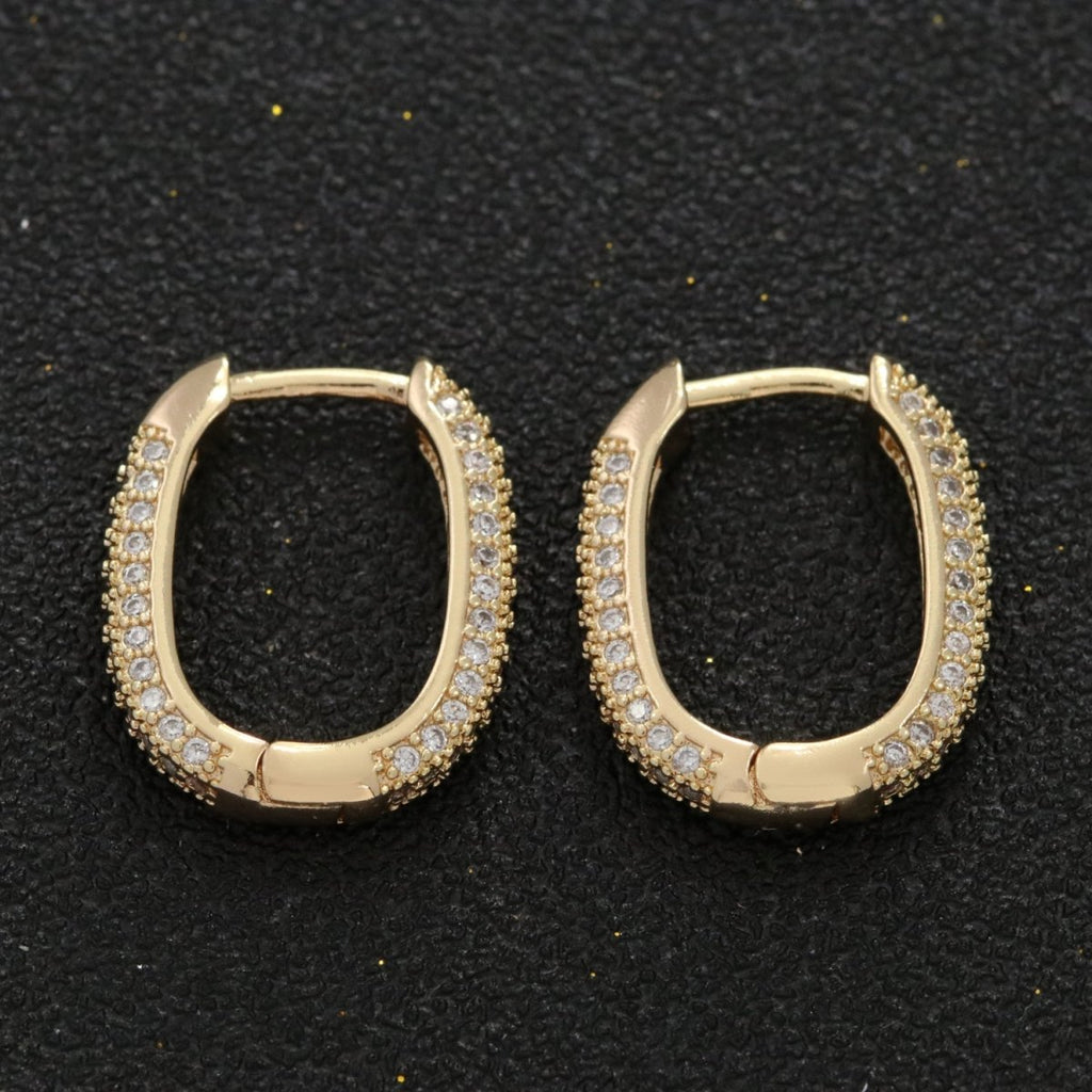 Small Oblong CZ Hoop Earrings Hypoallergenic 18K Gold Filled Huggie Hoop Earrings for Women | T-201