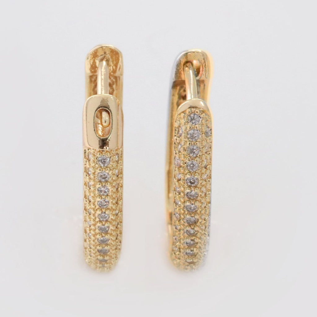 Small Oblong CZ Hoop Earrings Hypoallergenic 18K Gold Filled Huggie Hoop Earrings for Women | T-201